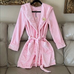 NWT Juicy Couture Logo Light Pink Soft Plush Hooded Robe Sequins